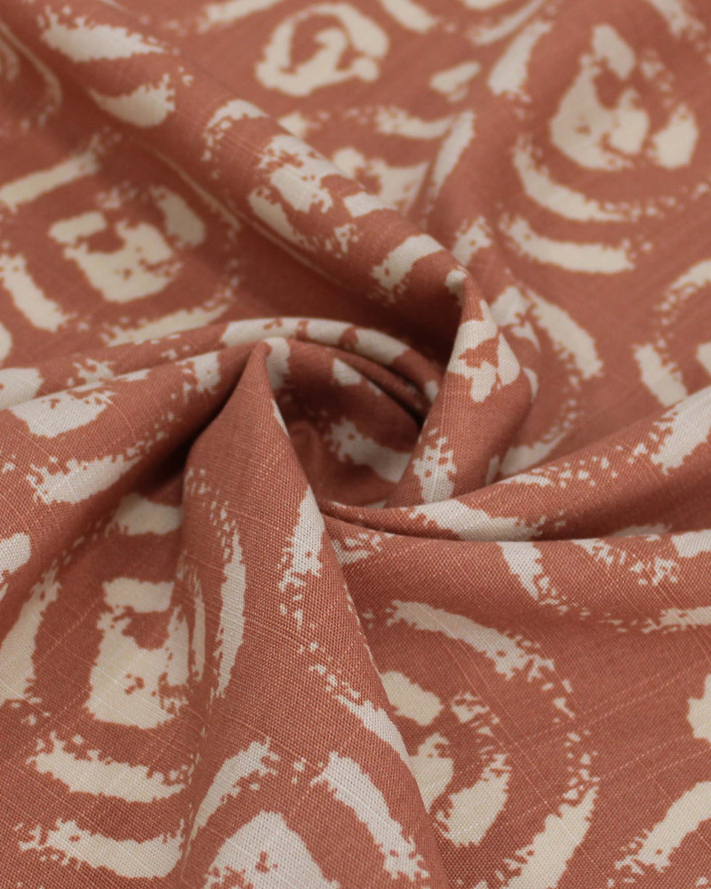 Tecido Viscose Texturizada Círculos Abstratos Offwhite e Argila