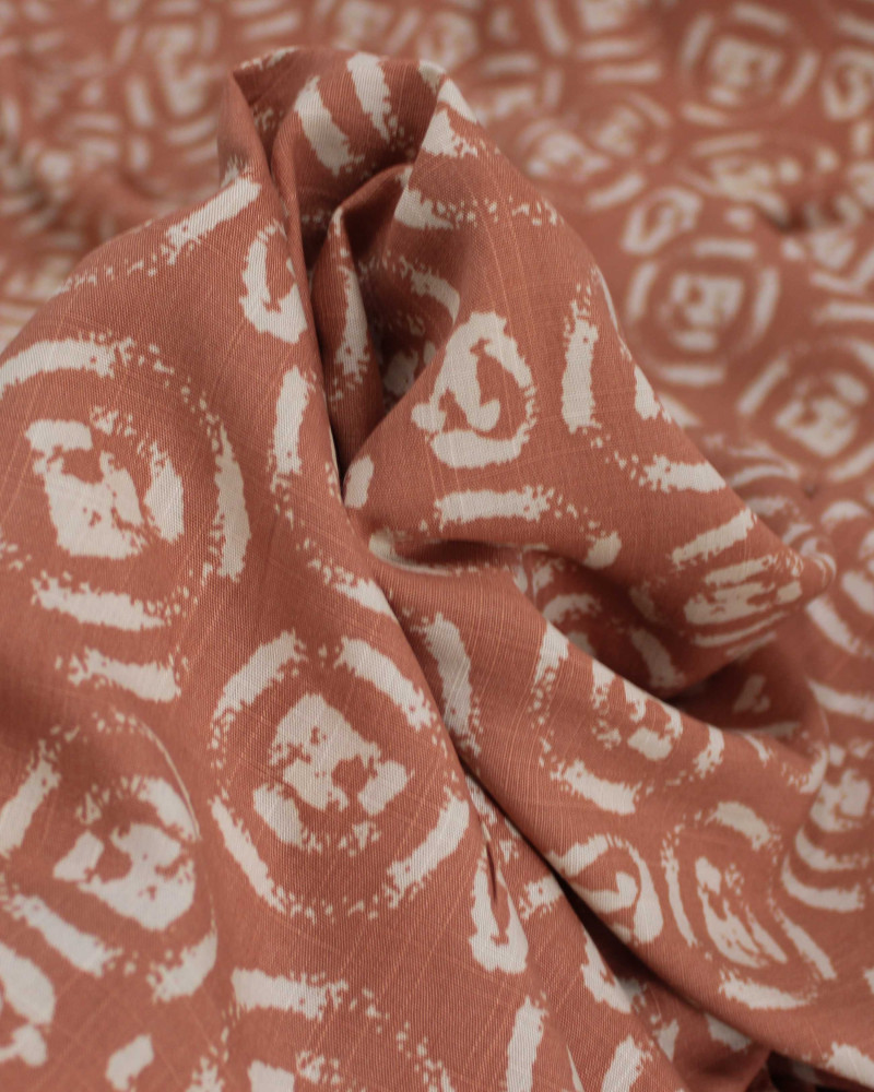 Tecido Viscose Texturizada Círculos Abstratos Offwhite e Argila