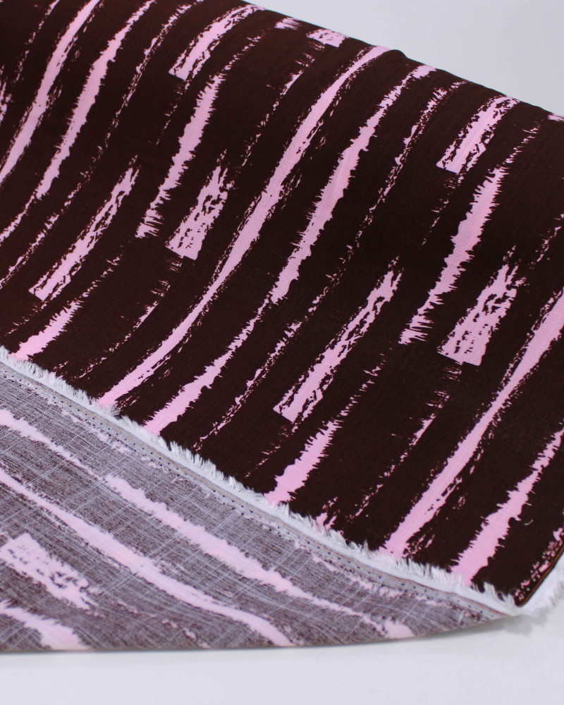 Tecido Viscose Texturizada Listras Abstratas Rosa e Borgonha