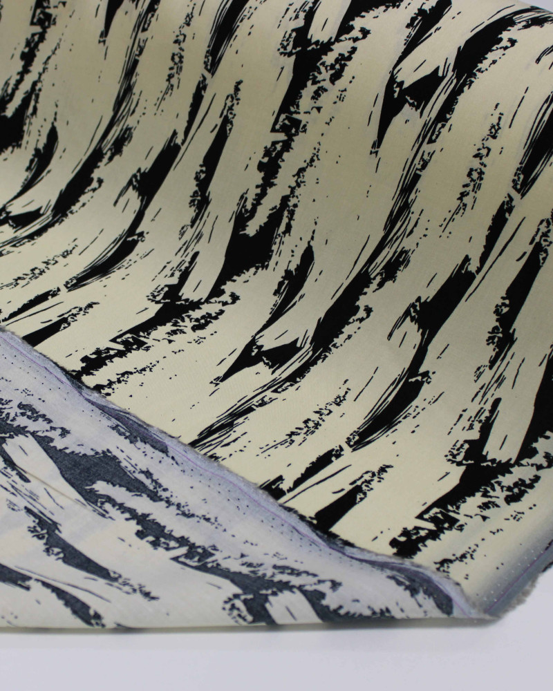 Tecido Viscose Arte Abstrata Preto e Creme