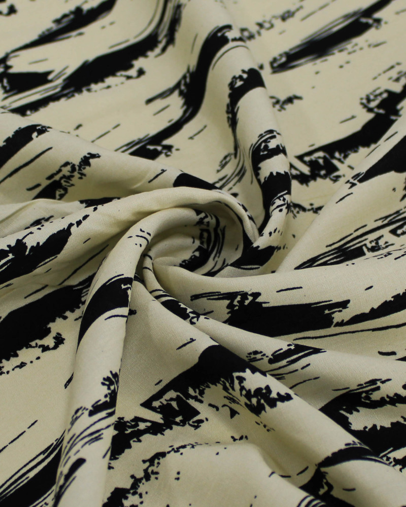 Tecido Viscose Arte Abstrata Preto e Creme