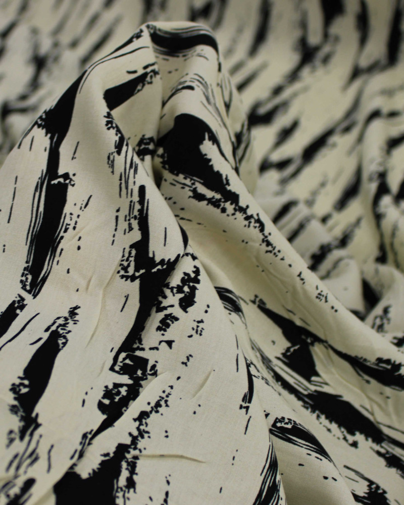 Tecido Viscose Arte Abstrata Preto e Creme
