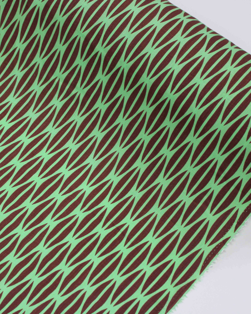 Tecido Viscose Texturizada Estampa Geomérica Castanho e Verde