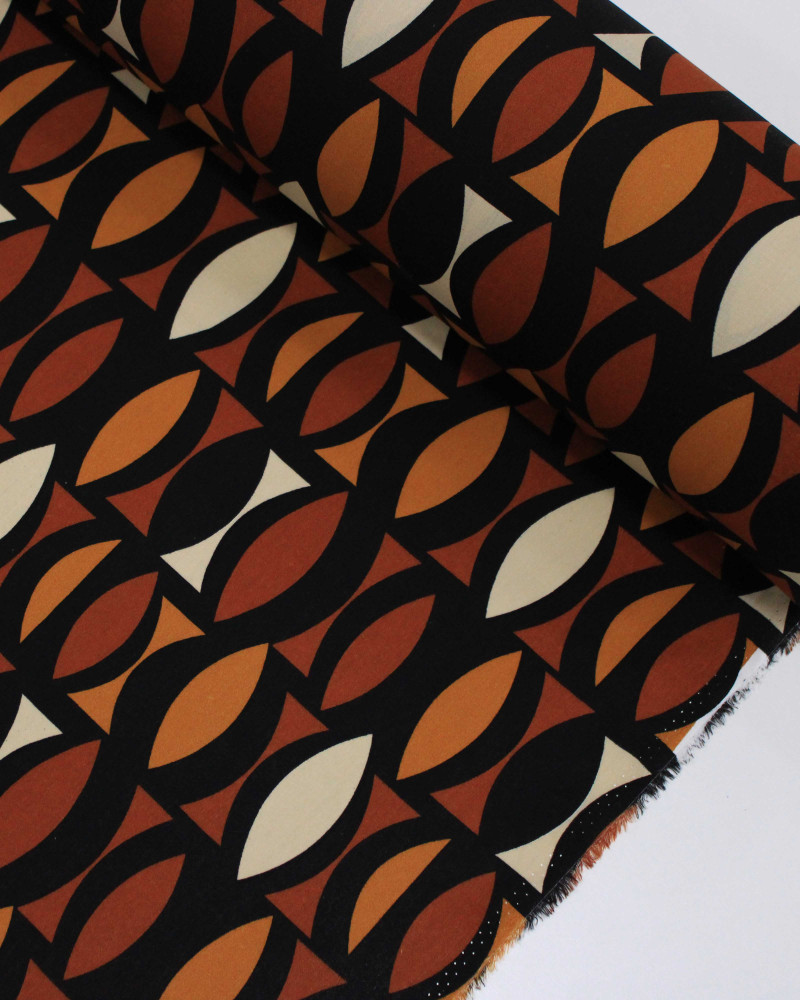 Tecido Viscose Estampa Geométrica Bege, Castanho e Preto