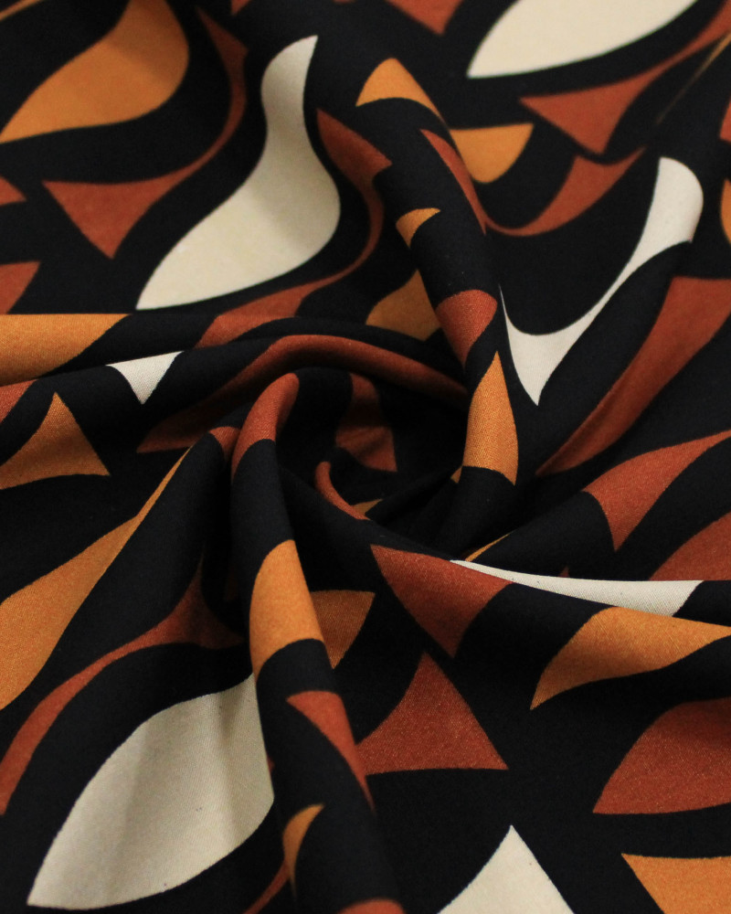 Tecido Viscose Estampa Geométrica Bege, Castanho e Preto