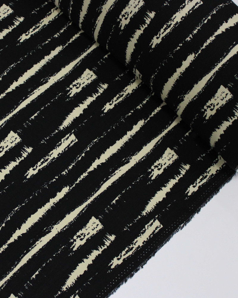 Tecido Viscose Texturizada Listras Absratas Creme e Preto