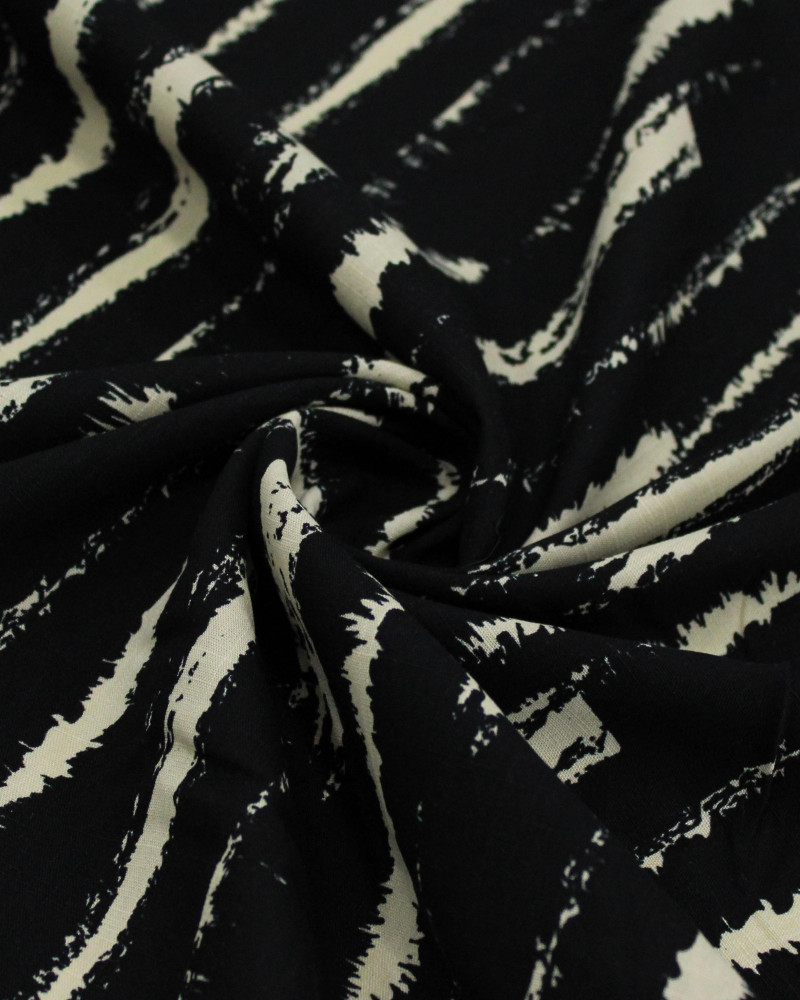 Tecido Viscose Texturizada Listras Absratas Creme e Preto
