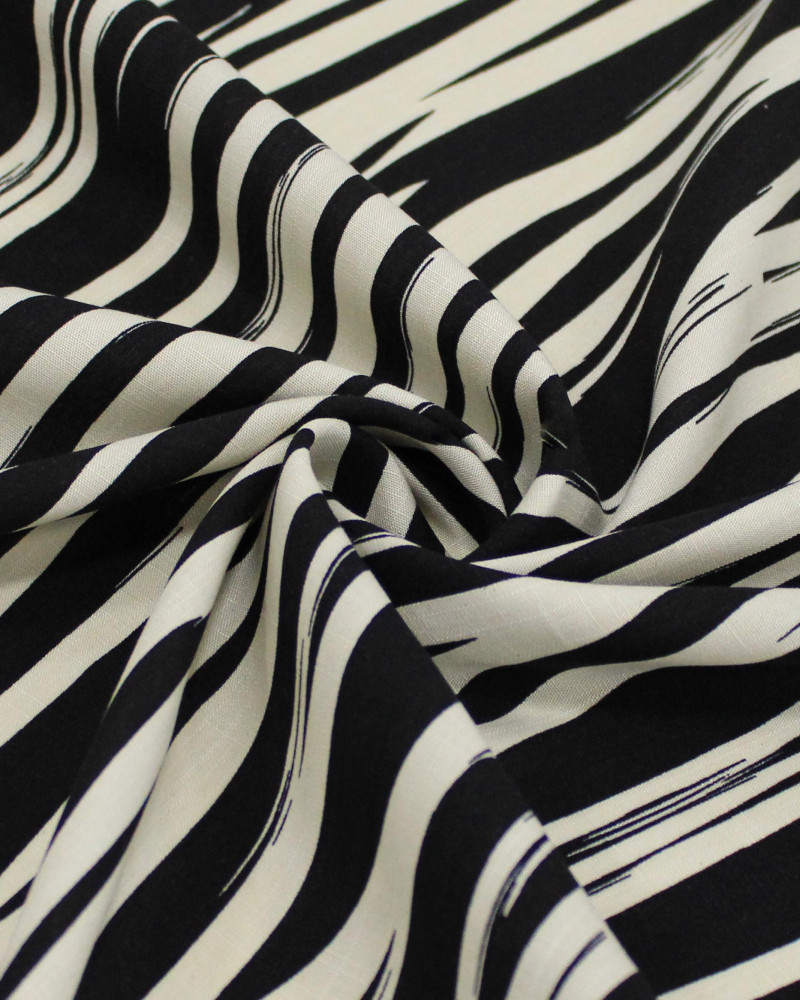 Tecido Viscose Texturizada Listras Irregulares Creme e Preto
