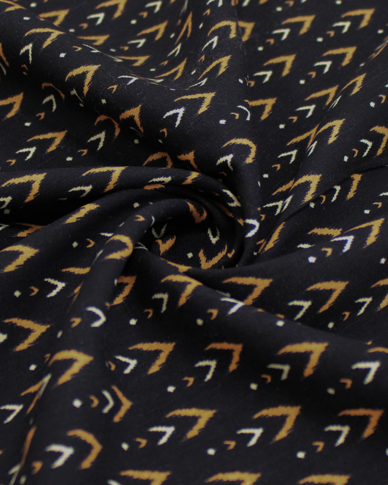 Tecido Viscose Texturizada Micro Estampa Étnica Creme, Argila e Preto