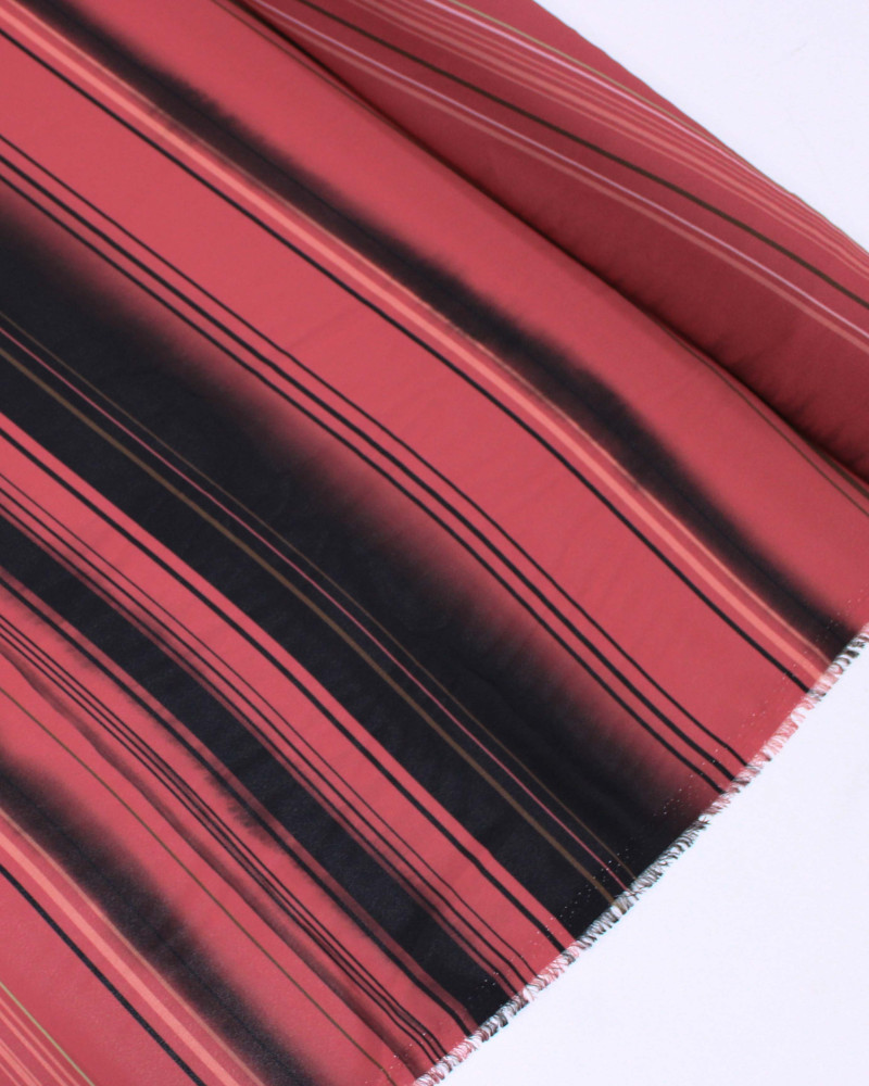 Tecido Crepe de Viscose Italiano Listrado Preto, Rosa e Marsala