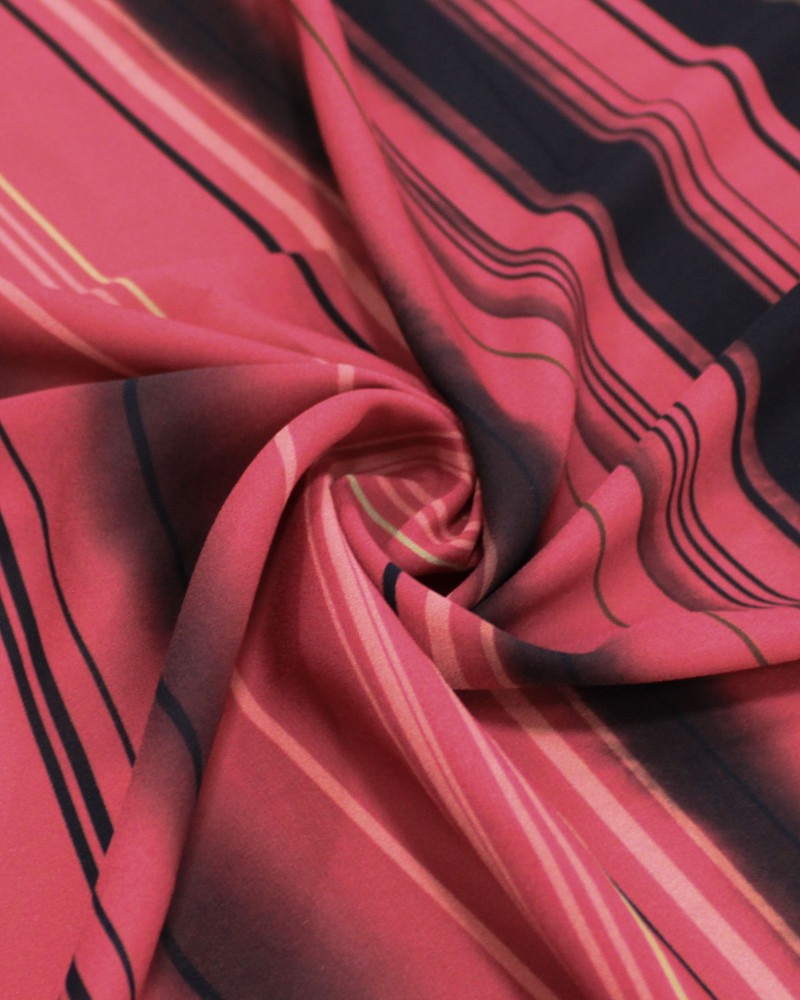 Tecido Crepe de Viscose Italiano Listrado Preto, Rosa e Marsala