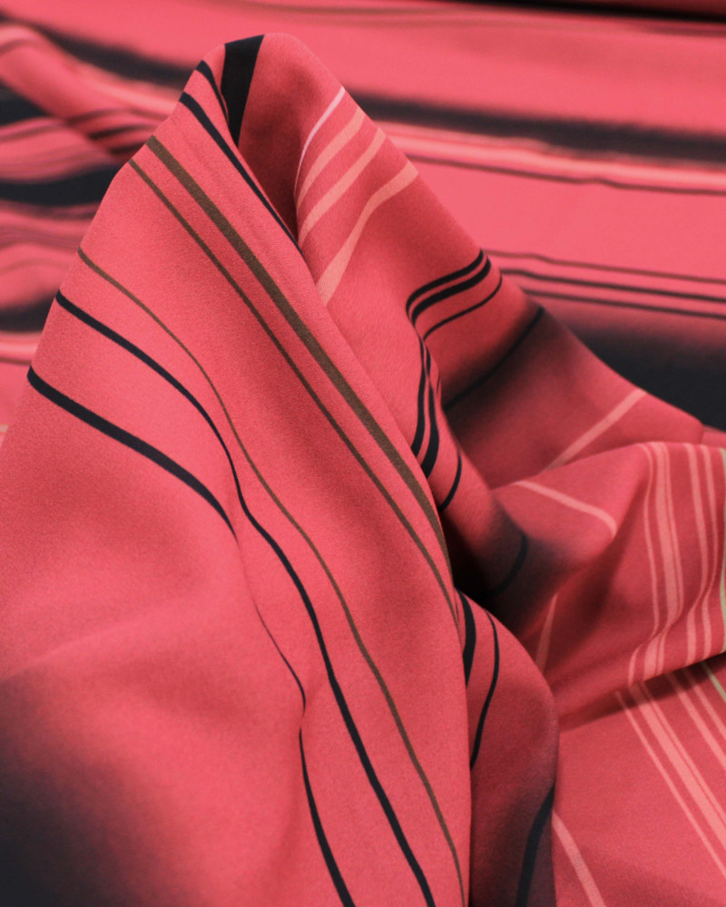 Tecido Crepe de Viscose Italiano Listrado Preto, Rosa e Marsala