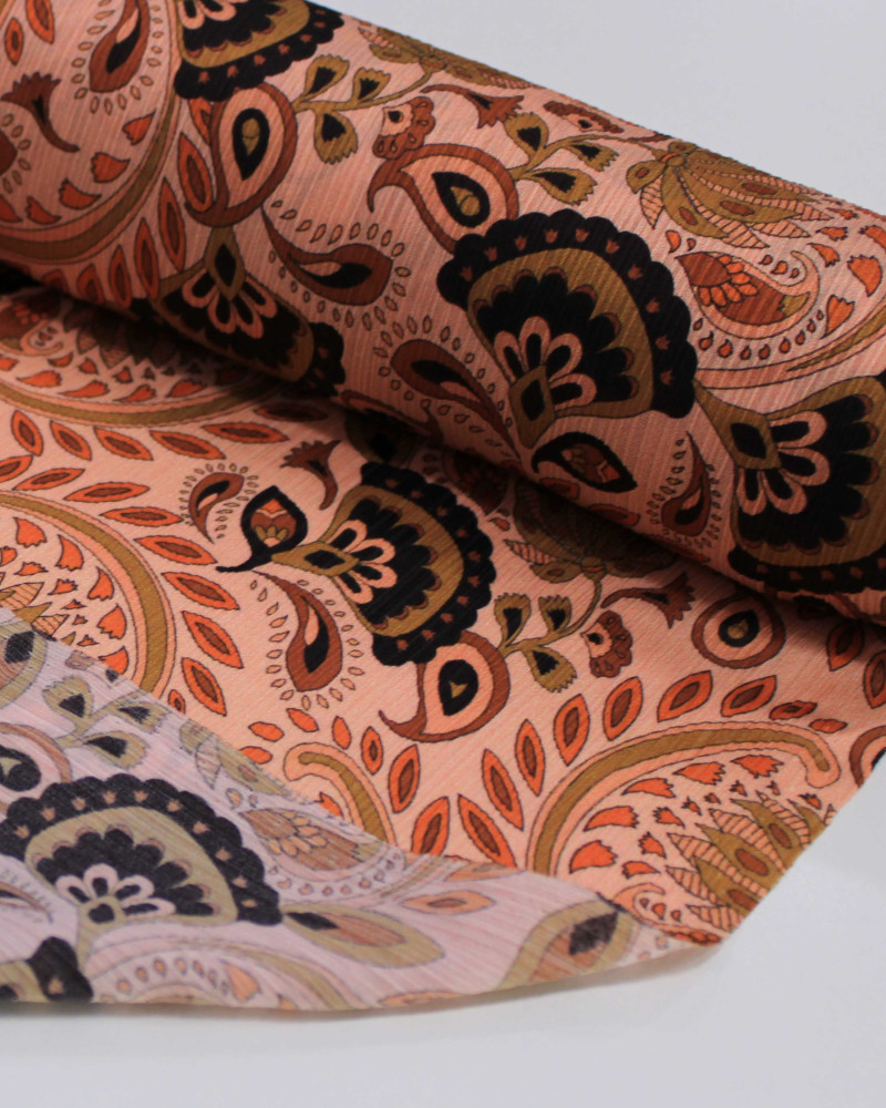 Tecido Crepe Chiffon Texturizado Italiano Estampa Boho Floral Colorido