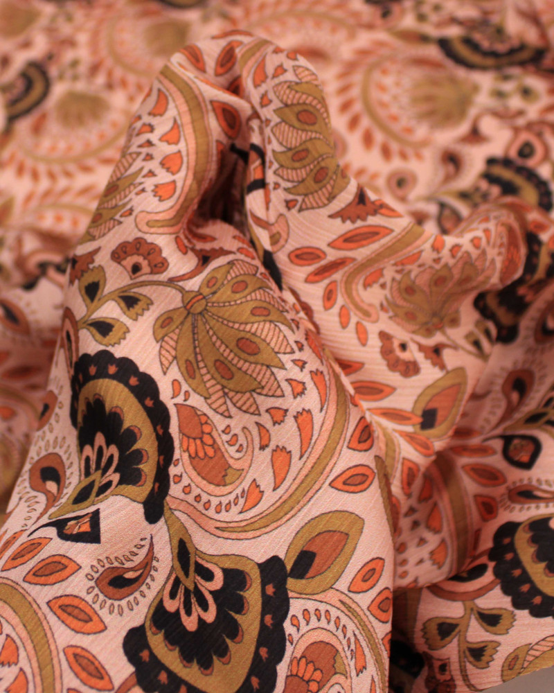 Tecido Crepe Chiffon Texturizado Italiano Estampa Boho Floral Colorido
