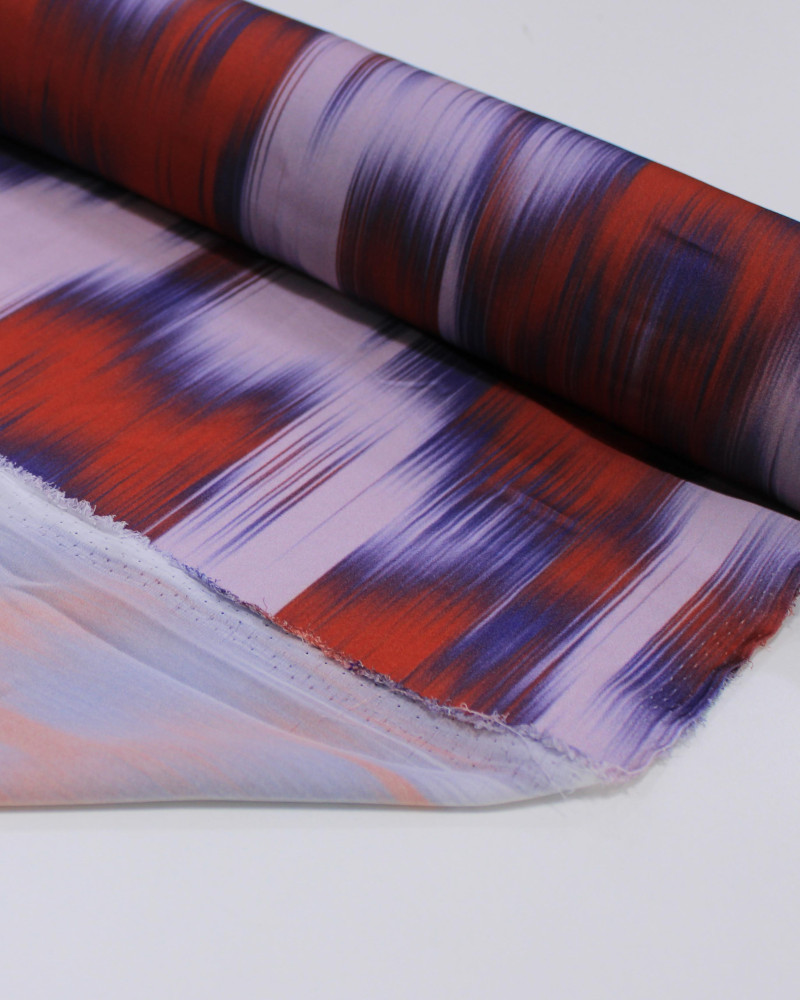 Tecido Crepe Salinas Italiano Macro Estampa Abstrata Vermelho, Roxo e Lavanda