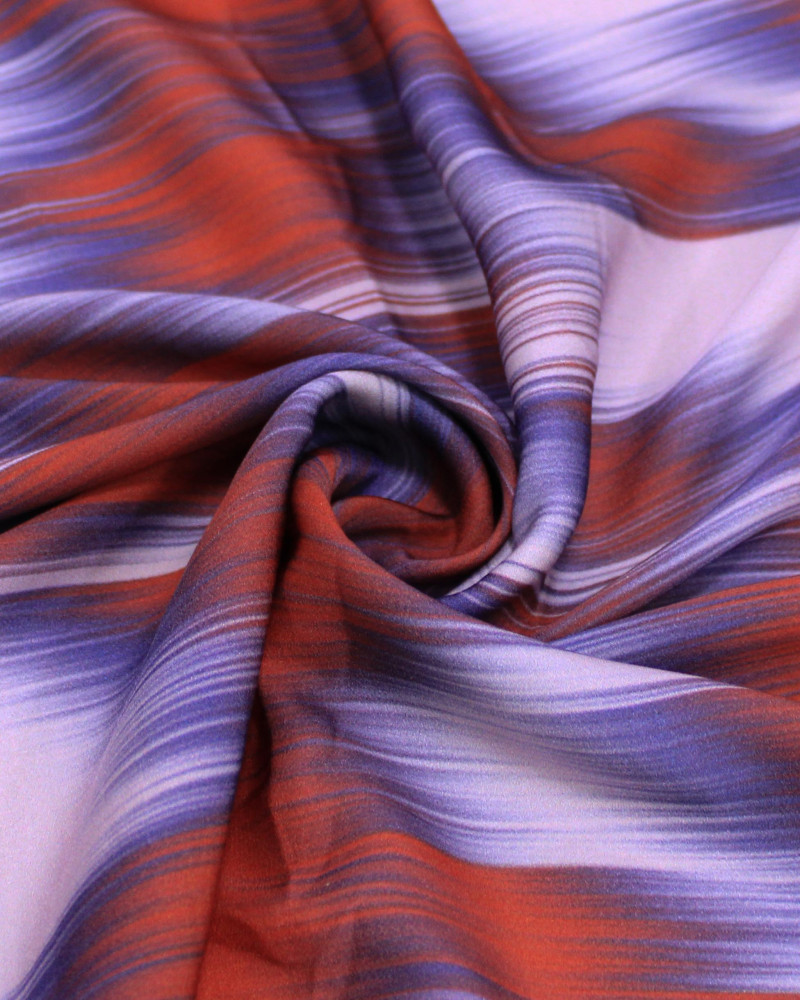 Tecido Crepe Salinas Italiano Macro Estampa Abstrata Vermelho, Roxo e Lavanda