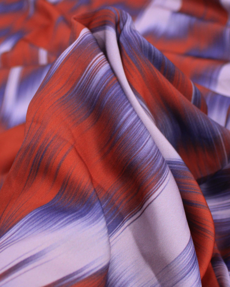 Tecido Crepe Salinas Italiano Macro Estampa Abstrata Vermelho, Roxo e Lavanda