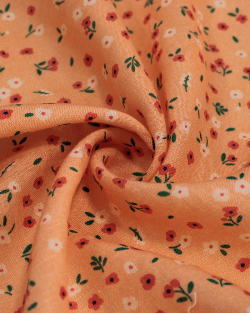 Tecido Linho Puro Italiano Micro Flores Colorido e Salmão