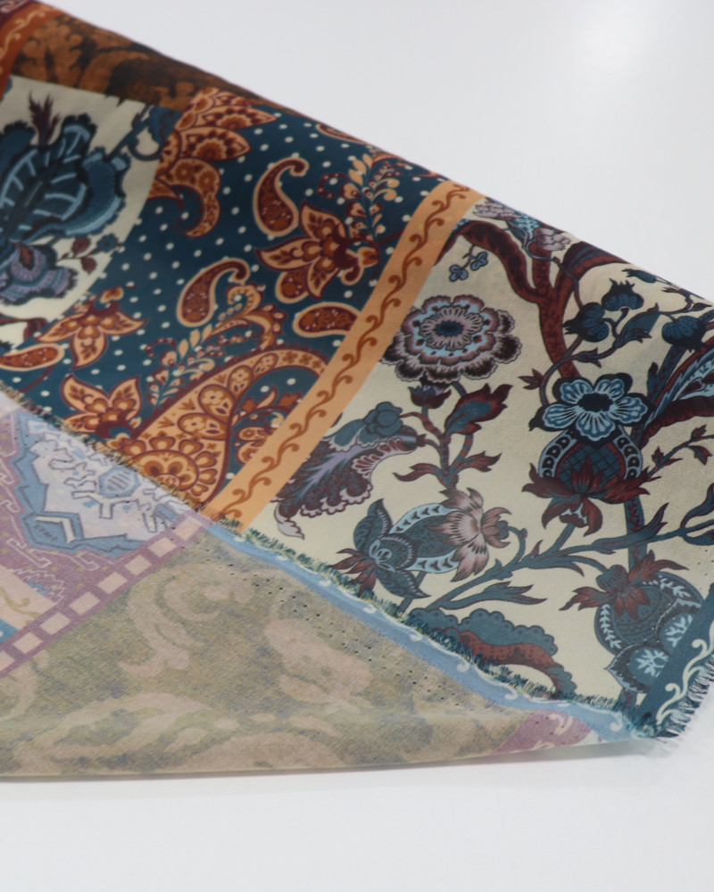Tecido Crepe Chiffon Italiano Multi Estampa em Recorte Tons Terrosos