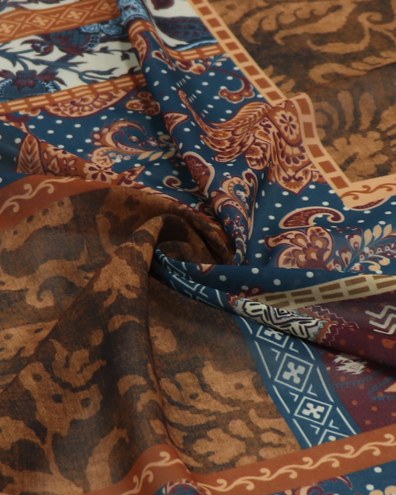Tecido Crepe Chiffon Italiano Multi Estampa em Recorte Tons Terrosos