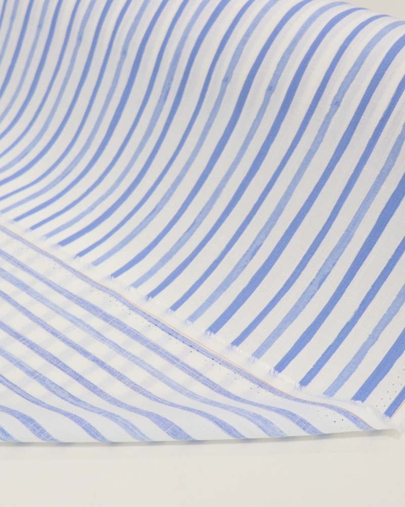 Tecido Viscose Texturizada Listrado Branco e Tons de Azul