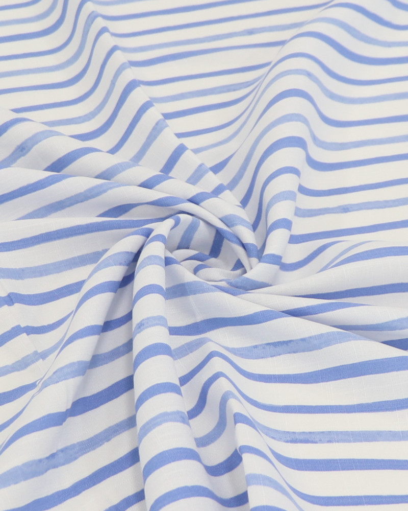 Tecido Viscose Texturizada Listrado Branco e Tons de Azul