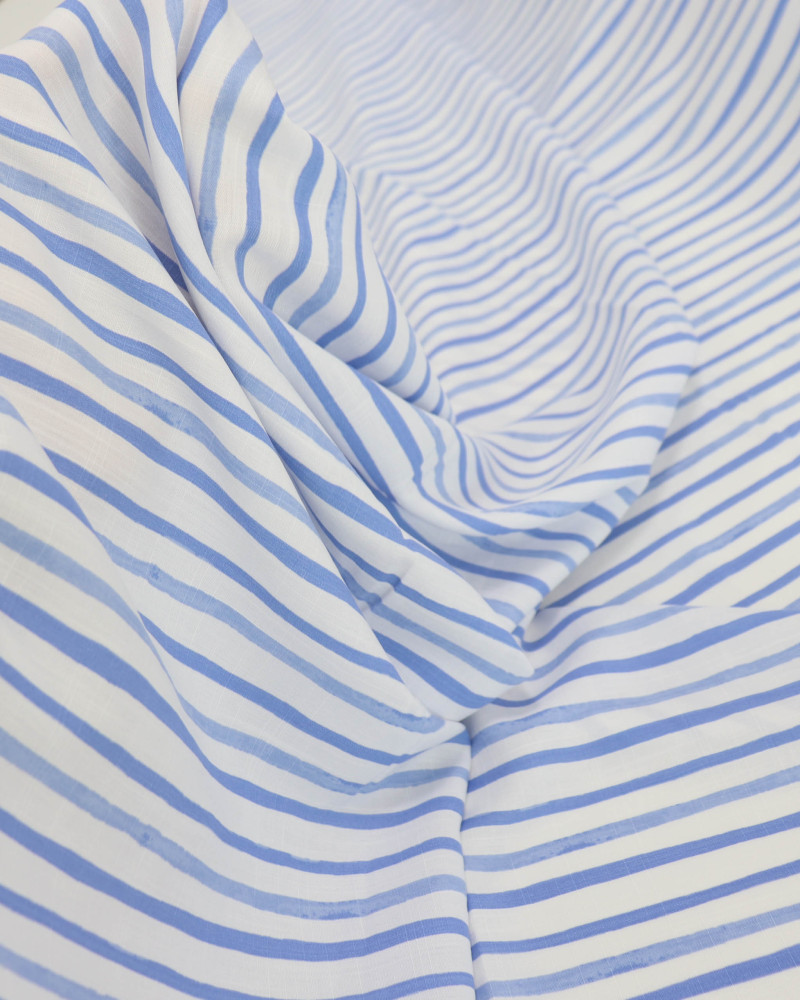 Tecido Viscose Texturizada Listrado Branco e Tons de Azul
