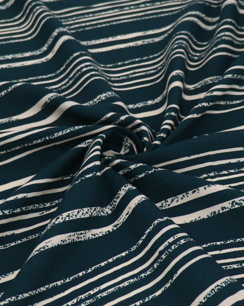 Tecido Viscose Multi Listras Creme e Verde Esmeralda (0.5m)