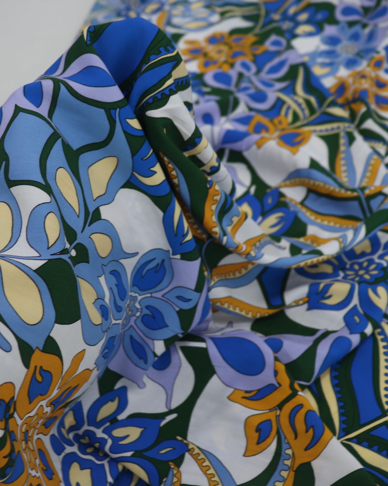 Tecido Viscose Boho Floral Tons Frios