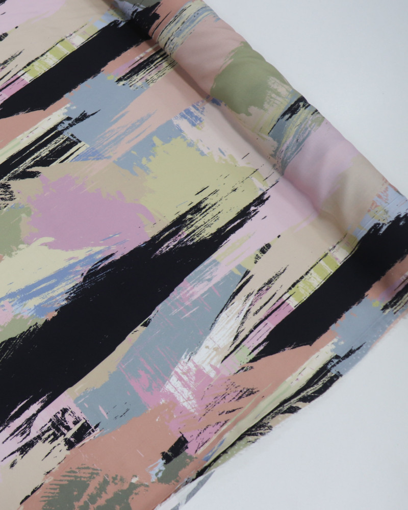 Tecido Viscose Italiano Pinceladas Abstratas Candy Color
