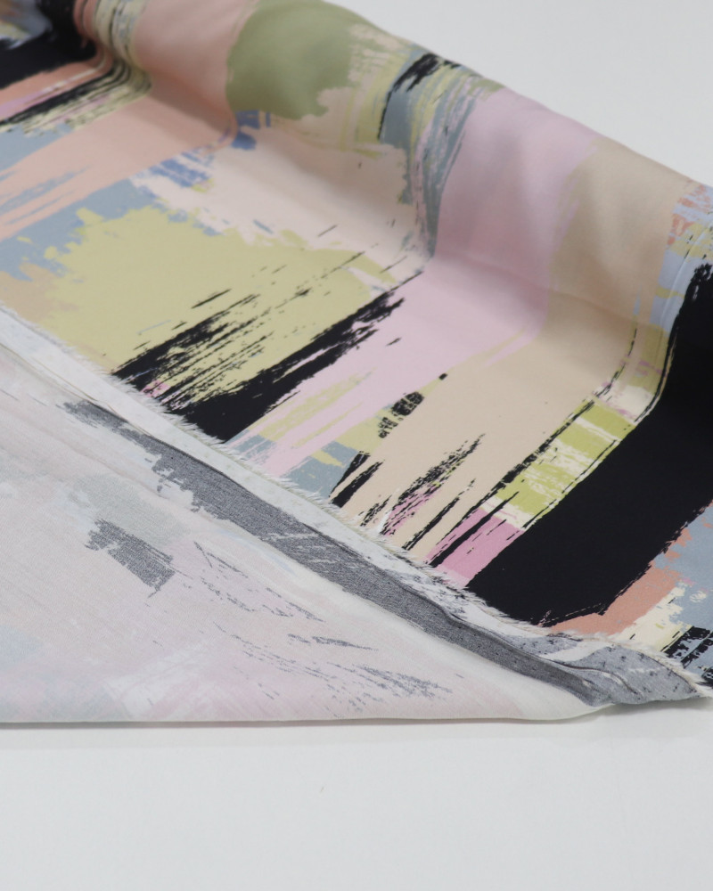 Tecido Viscose Italiano Pinceladas Abstratas Candy Color