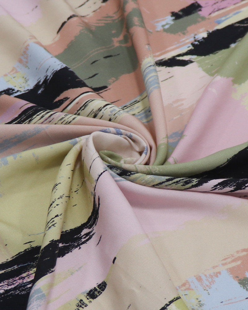 Tecido Viscose Italiano Pinceladas Abstratas Candy Color