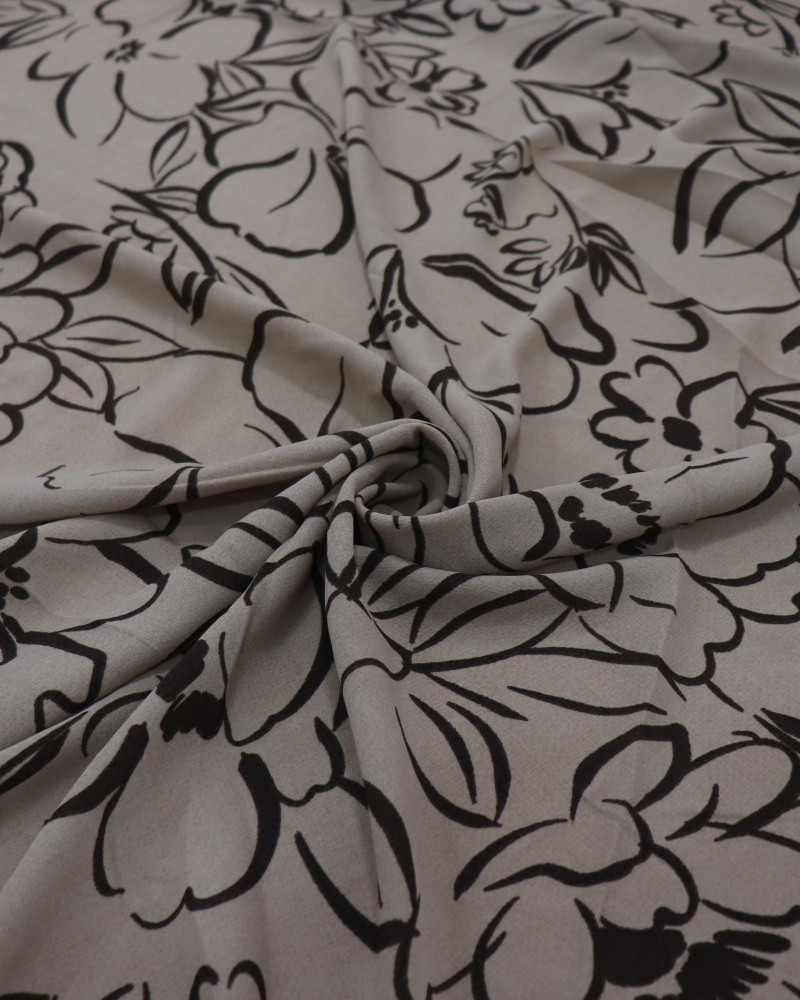 Tecido Crepe Koshibo Leve Macro Rascunho Floral Marrom e Nude