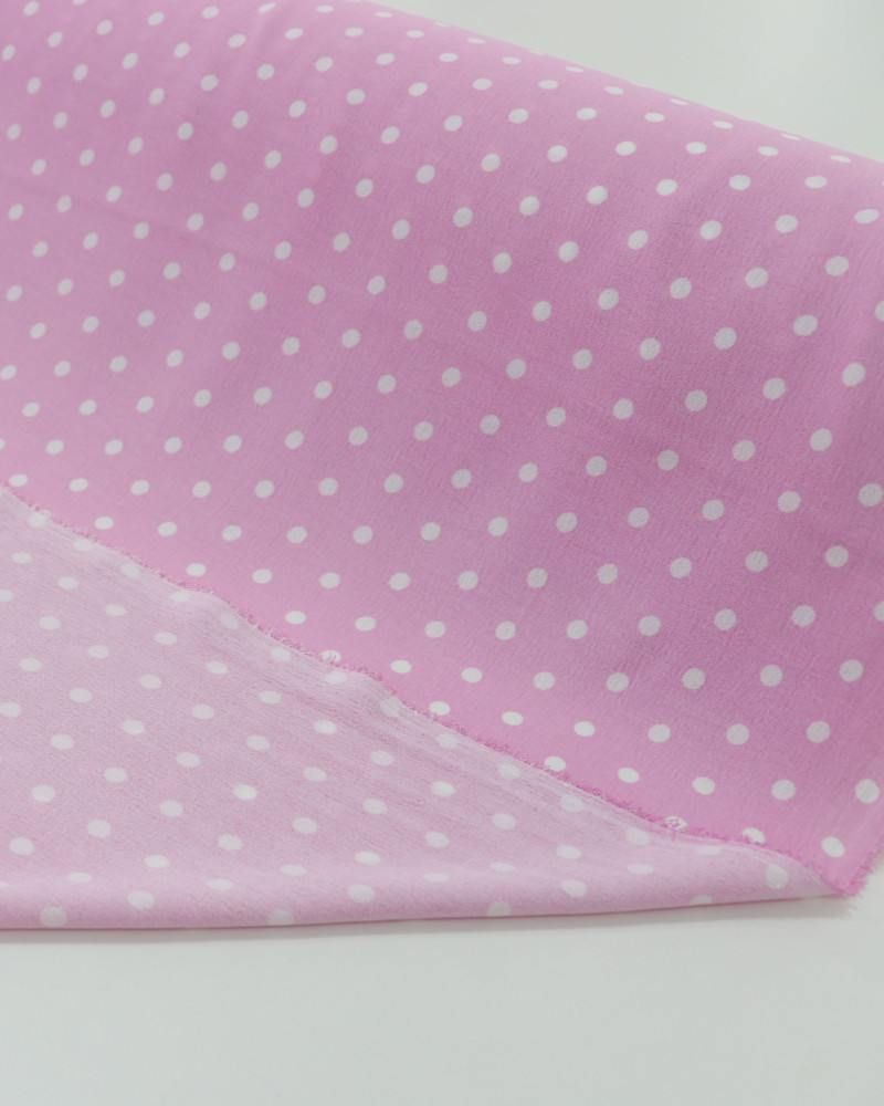 Tecido Crepe Koshibo Poá Branco e Rosa Bebê