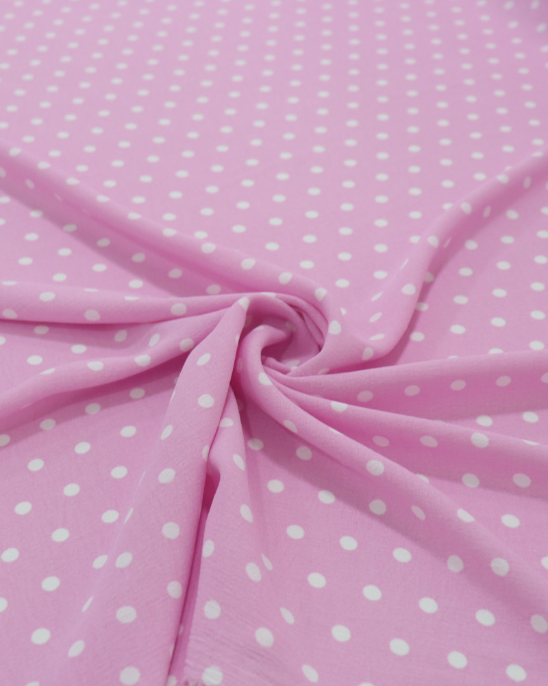Tecido Crepe Koshibo Poá Branco e Rosa Bebê