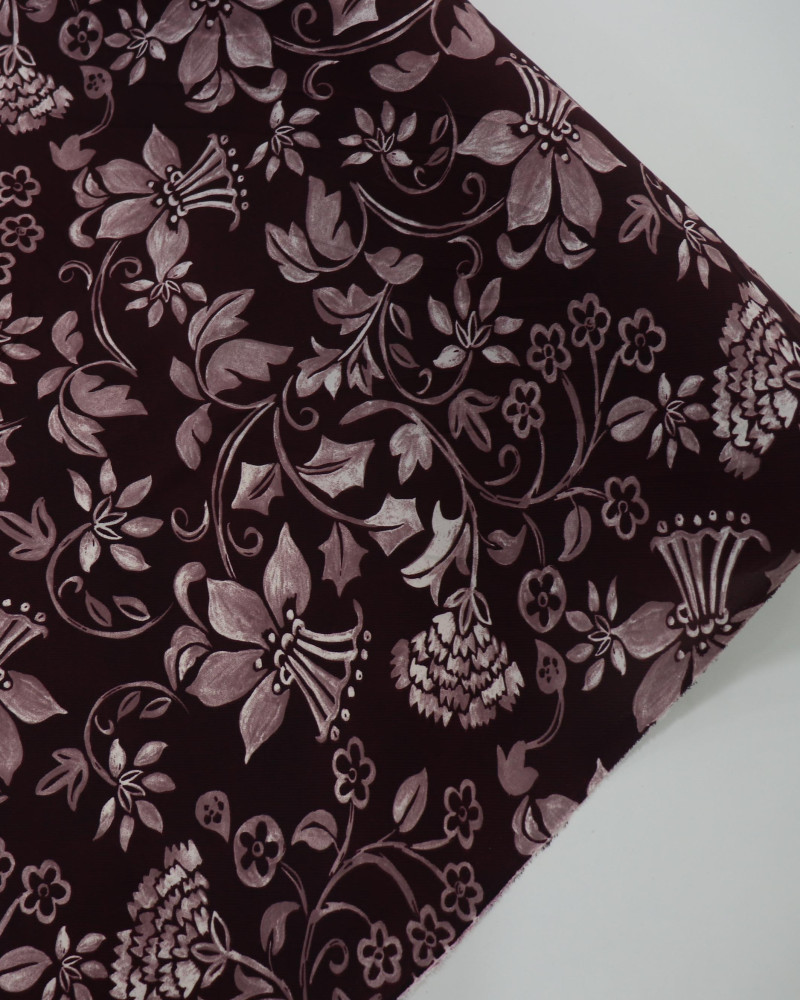 Tecido Crepe Koshibo Leve Multi Floral Offwhite e Tons de Vinho
