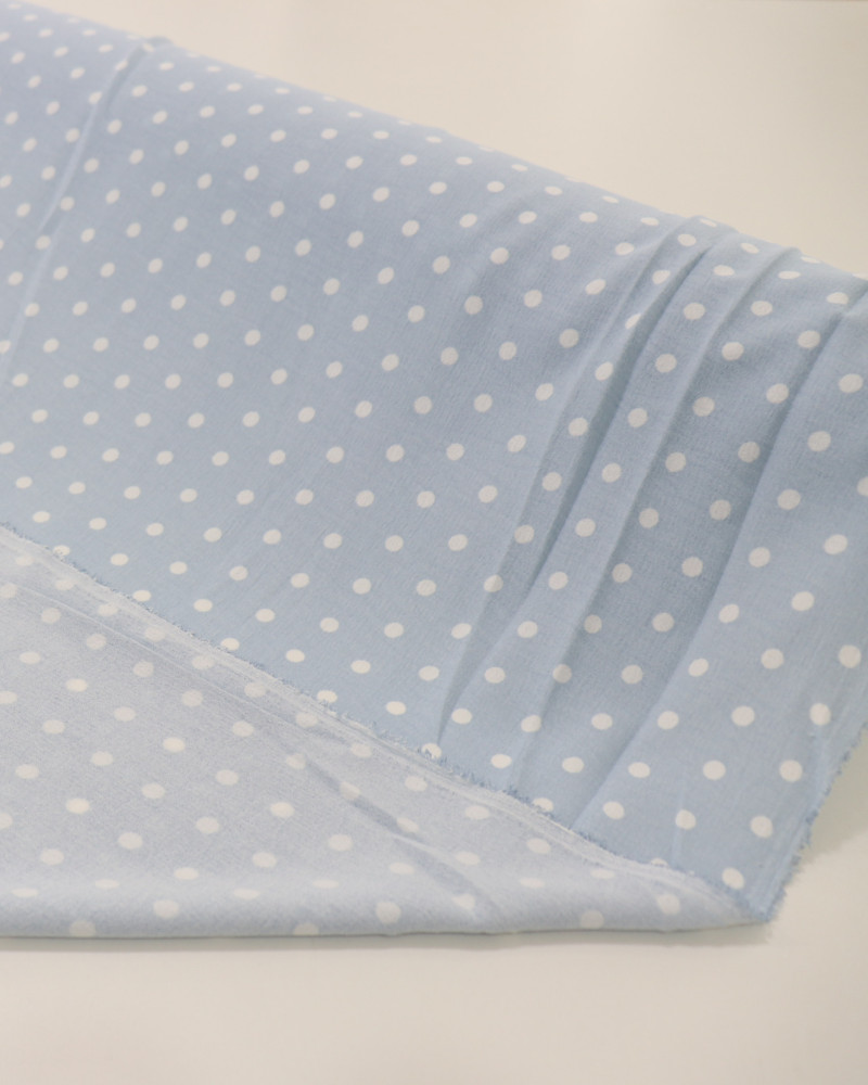 Tecido Crepe Koshibo Poá Branco e Azul Bebê