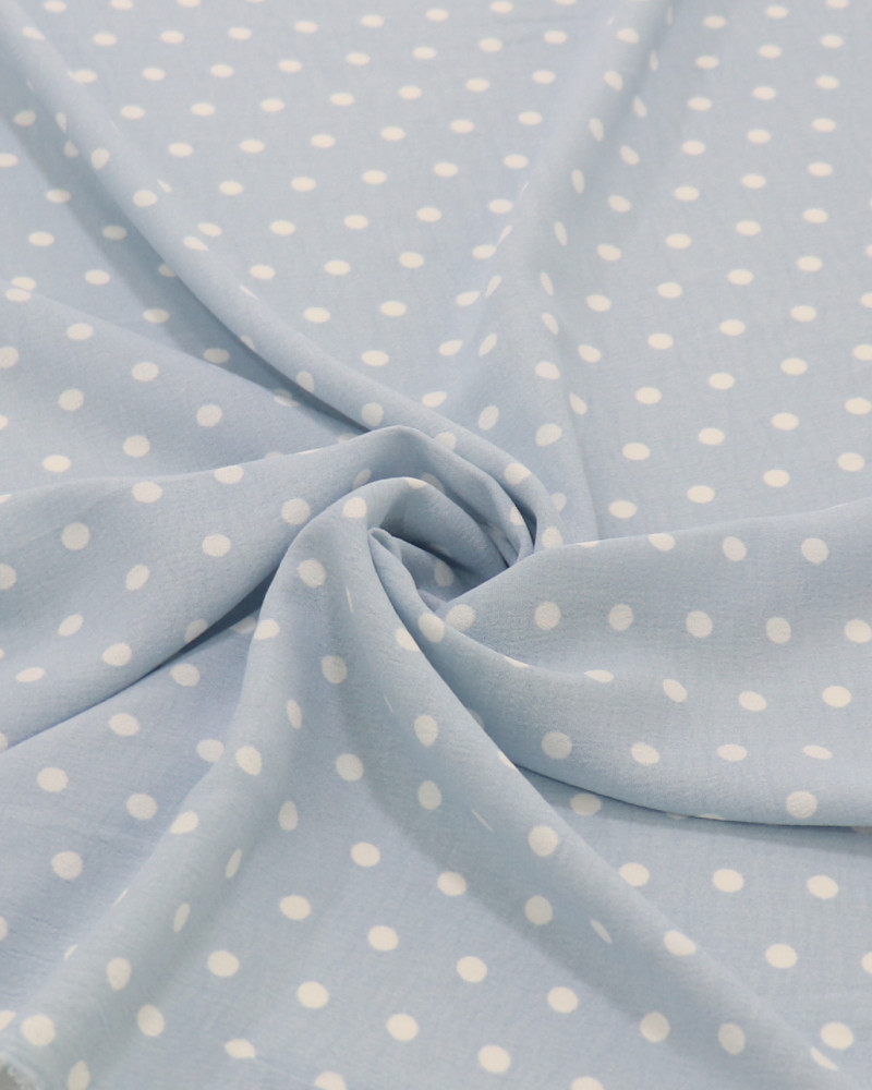 Tecido Crepe Koshibo Poá Branco e Azul Bebê
