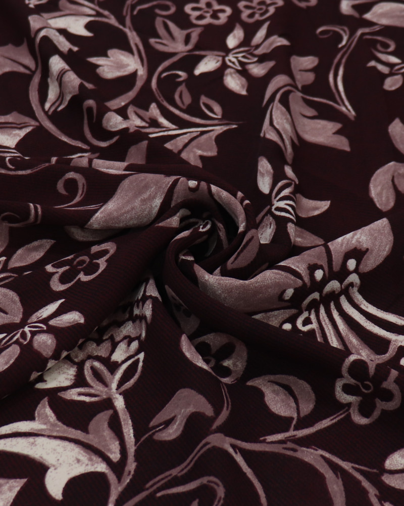 Tecido Crepe Koshibo Leve Multi Floral Offwhite e Tons de Vinho