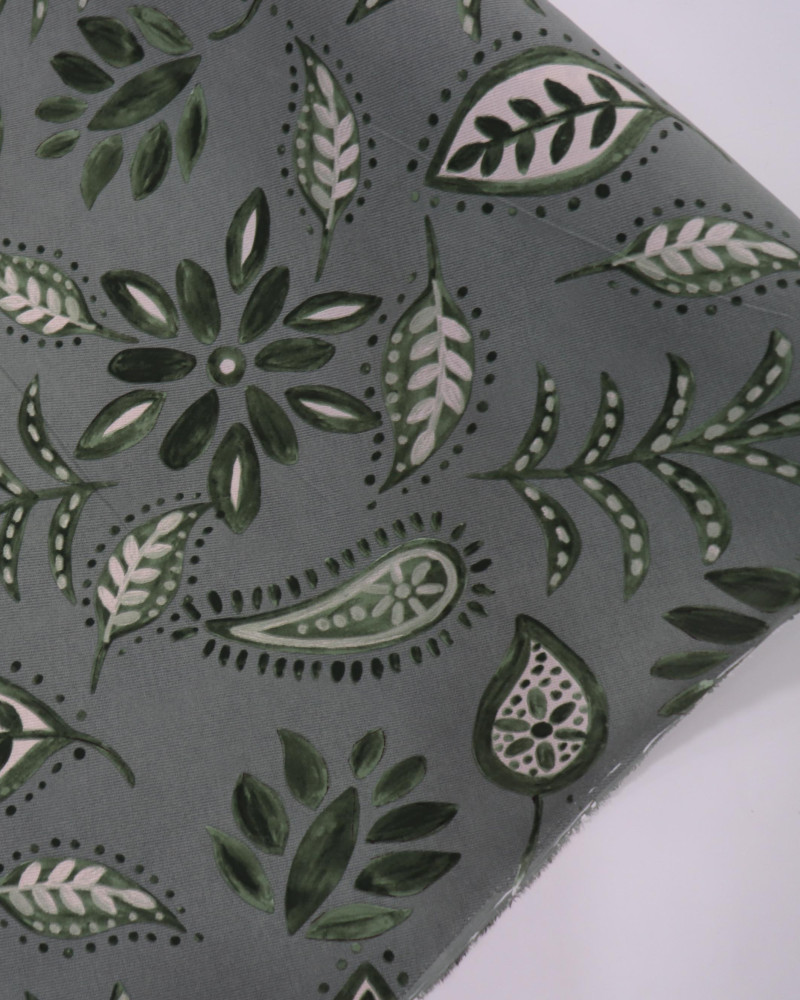 Tecido Crepe Koshibo Leve Ramos e Cashmere Tons de Verde