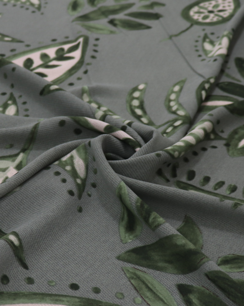 Tecido Crepe Koshibo Leve Ramos e Cashmere Tons de Verde