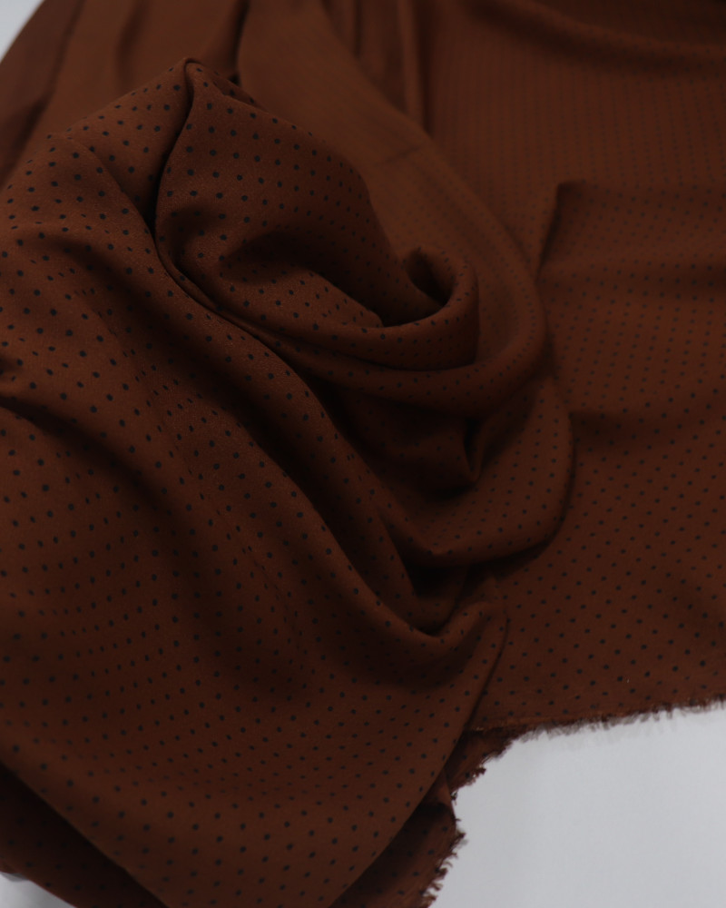 Tecido Crepe Koshibo Leve Polka Dots Preto e Marrom