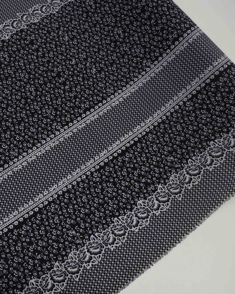 Tecido Crepe Bubble Multi Barrado Floral P/B