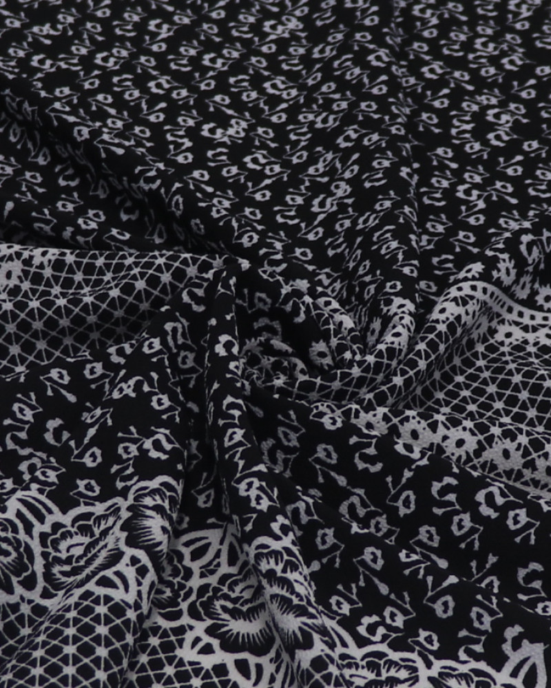 Tecido Crepe Bubble Multi Barrado Floral P/B