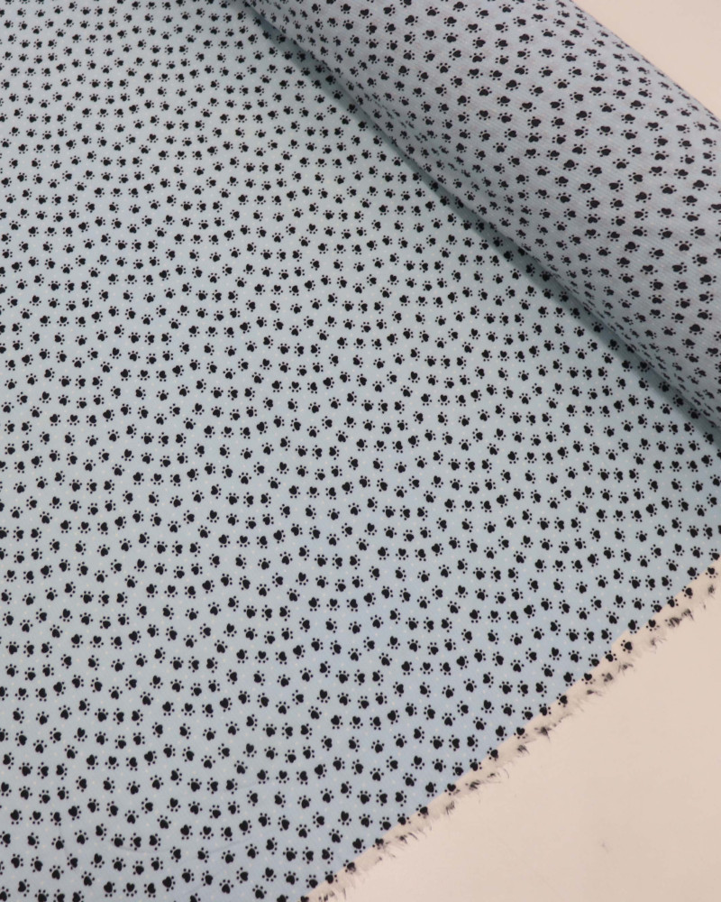 Tecido Crepe Bubble Micro Patinhas e Pontos Branco, Preto e Azul Bebê