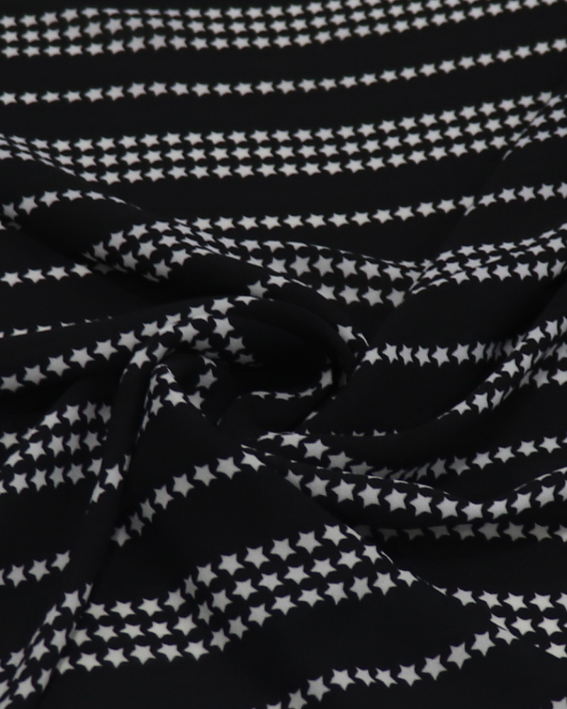 Tecido Crepe Chiffon Listrado Estelar Branco e Preto