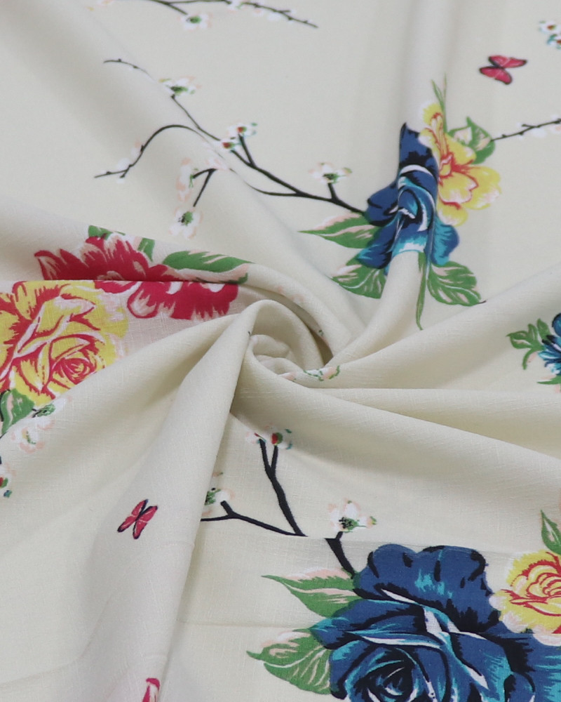 Tecido Crepe Texturizado com Elastano Jardim de Rosas Colorido