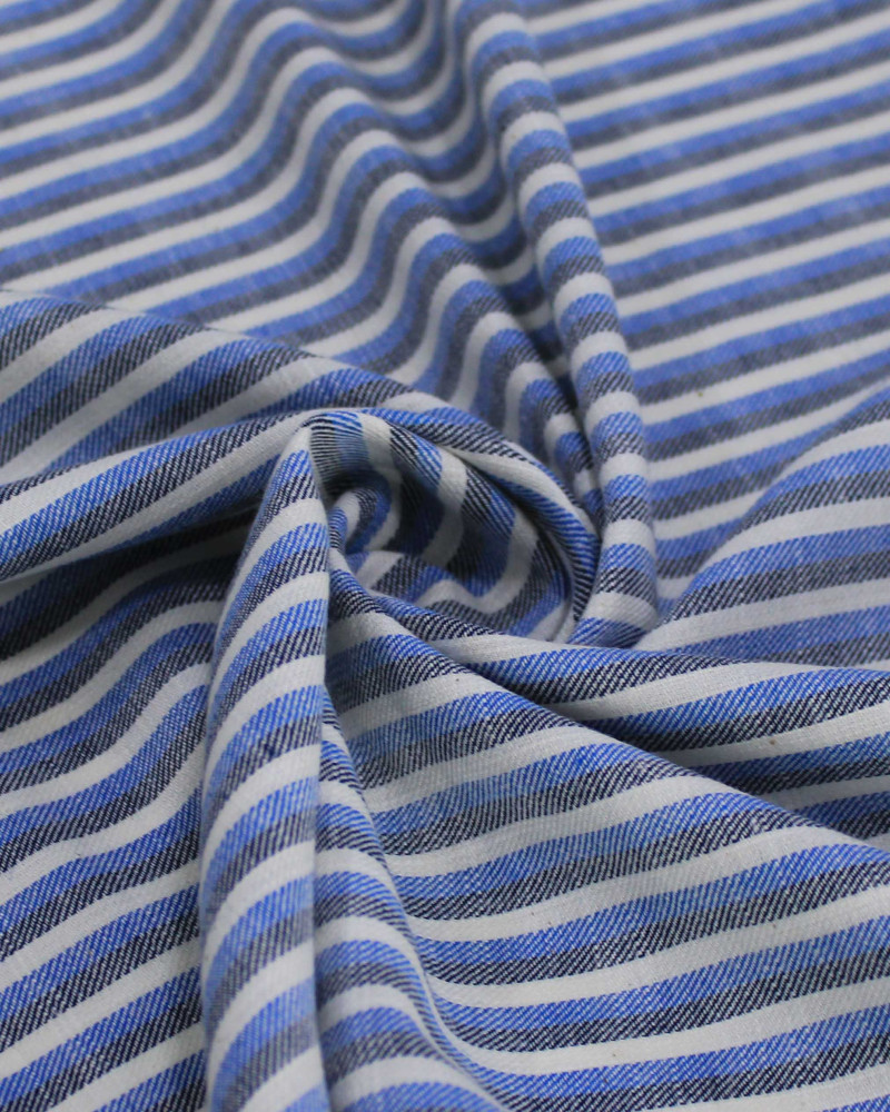 Tecido Tricoline Verano Flamê Listras Branco, Preto e Azul