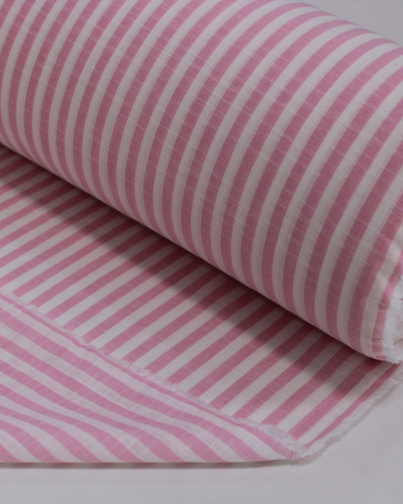 Tecido Tricoline Verano Flamê Listras Branco e Rosa