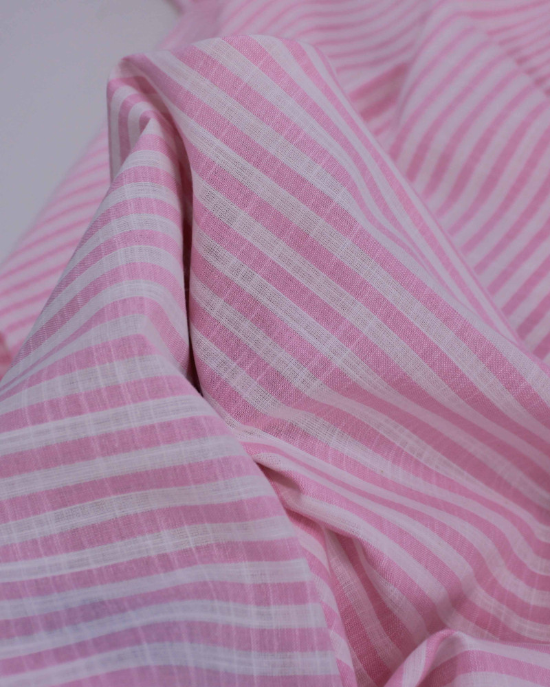 Tecido Tricoline Verano Flamê Listras Branco e Rosa